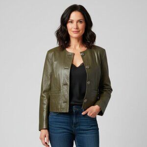 Vintage Lord And Taylor Petite 80's Green Leather Jacket Size 2